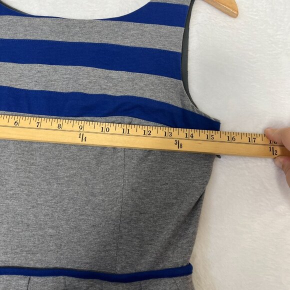 EShakti Gray Blue Stripe Fit and Flare Cotton Jersey Dress Preppy Colorblock - Picture 5 of 8